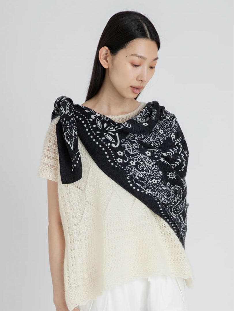 ＜ウールシルクストールヘリンボーン織120＞カレイドバンダナ