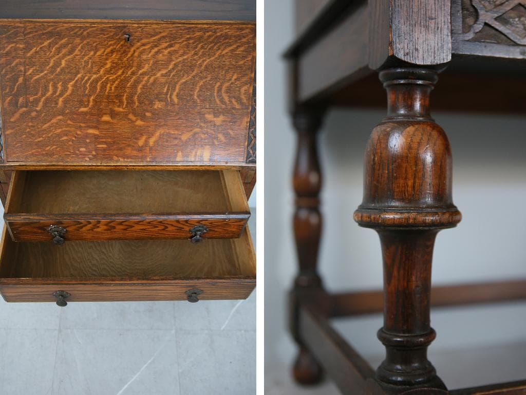 英国アンティーク木製ライティングビューロー/デスク/勉強机テーブル(90-138