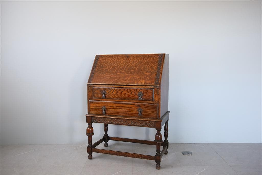 英国アンティーク木製ライティングビューロー/デスク/勉強机テーブル(90-138