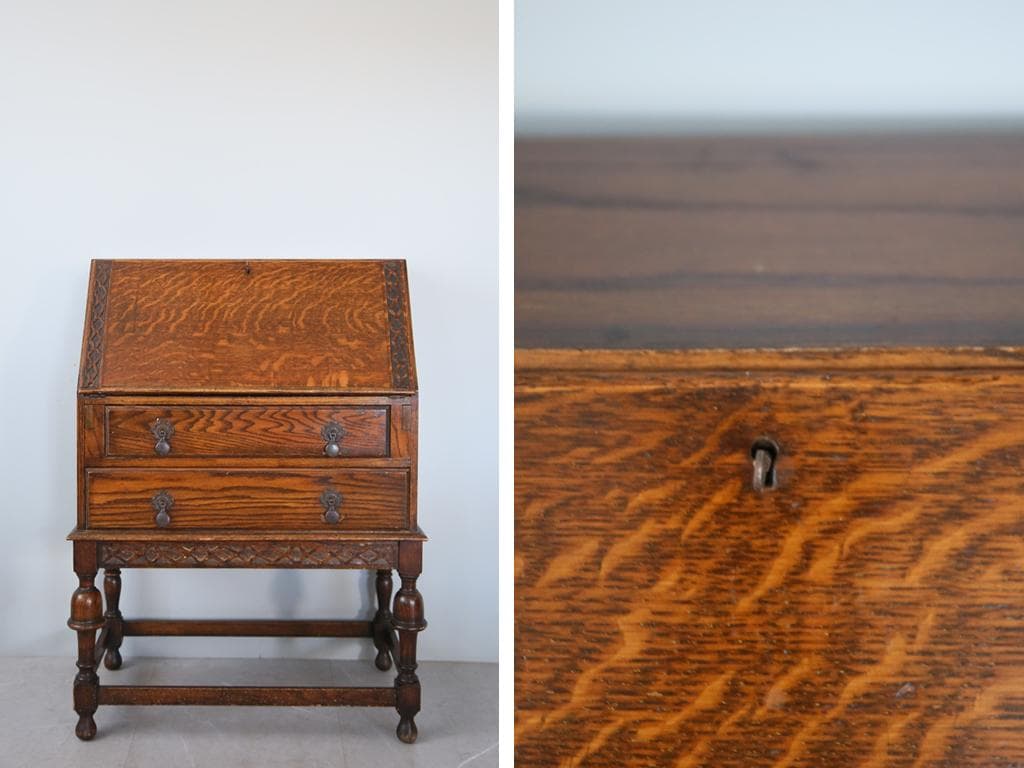 英国アンティーク木製ライティングビューロー/デスク/勉強机テーブル(90-138