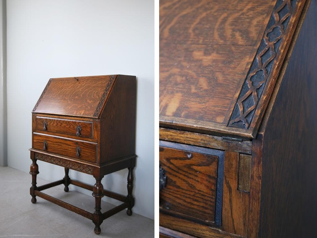 英国アンティーク木製ライティングビューロー/デスク/勉強机テーブル(90-138