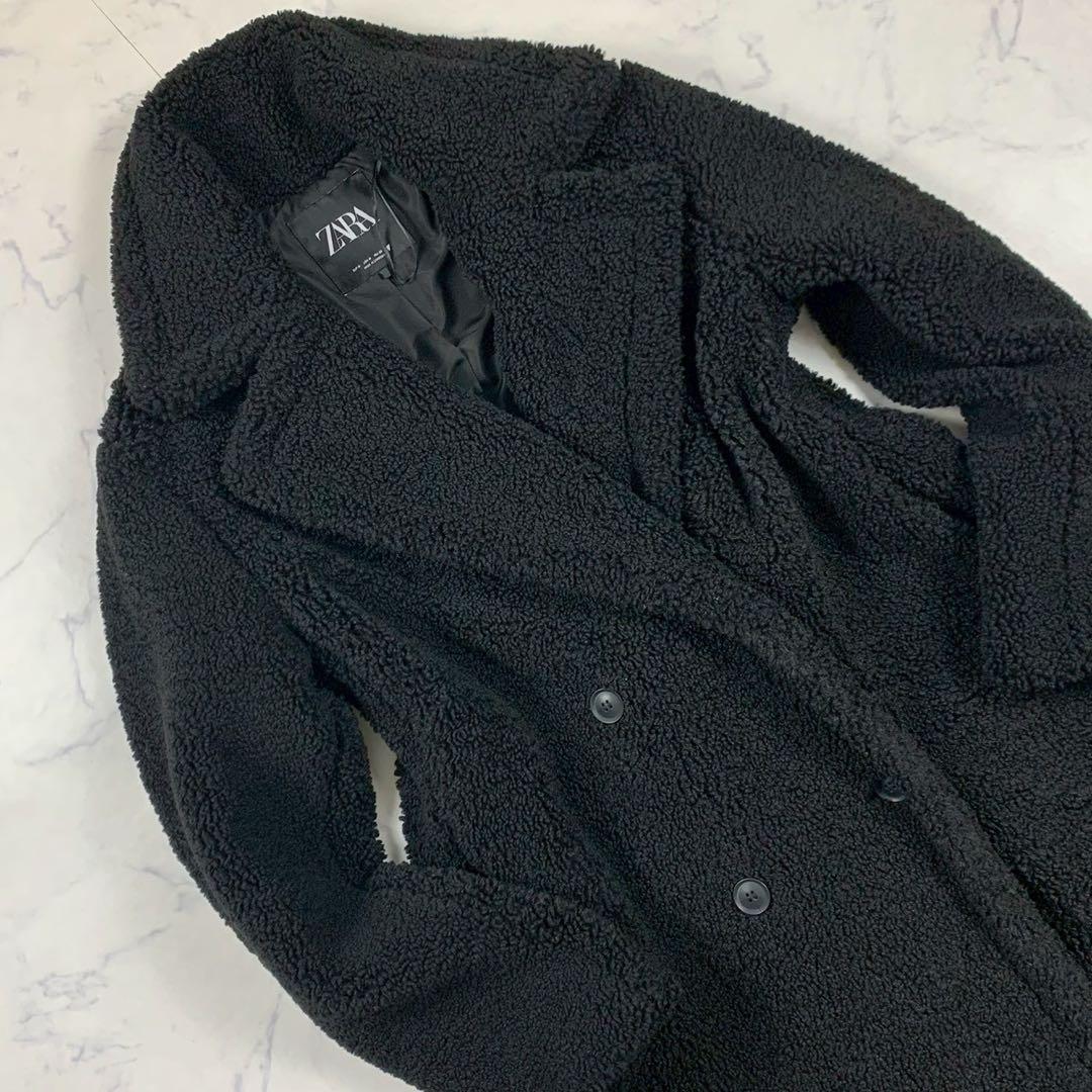 美品 ZARA ザラ エクストラロング テディベアコート M ブラック ボア