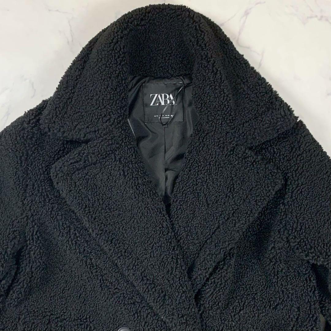 美品 ZARA ザラ エクストラロング テディベアコート M ブラック ボア