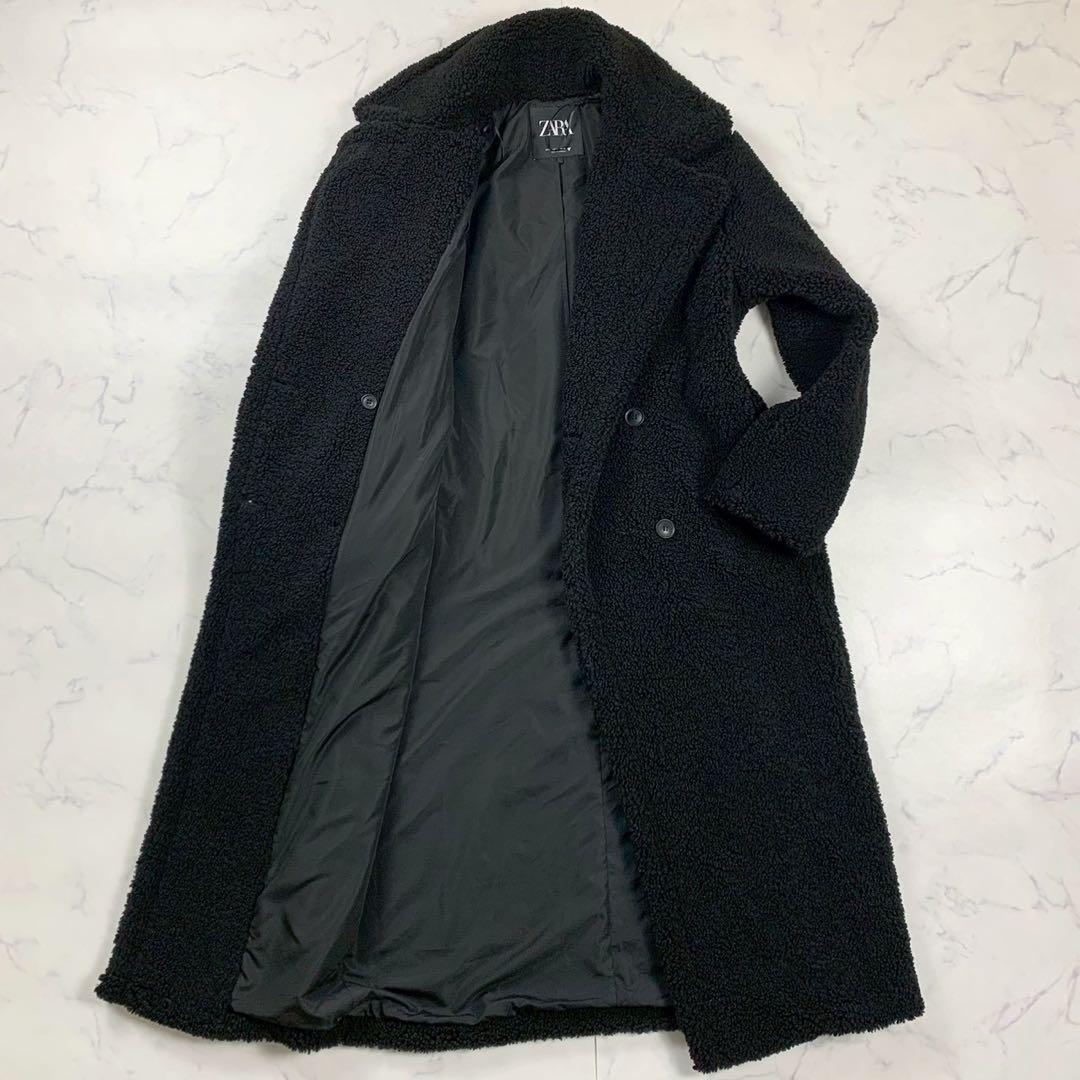 美品 ZARA ザラ エクストラロング テディベアコート M ブラック ボア