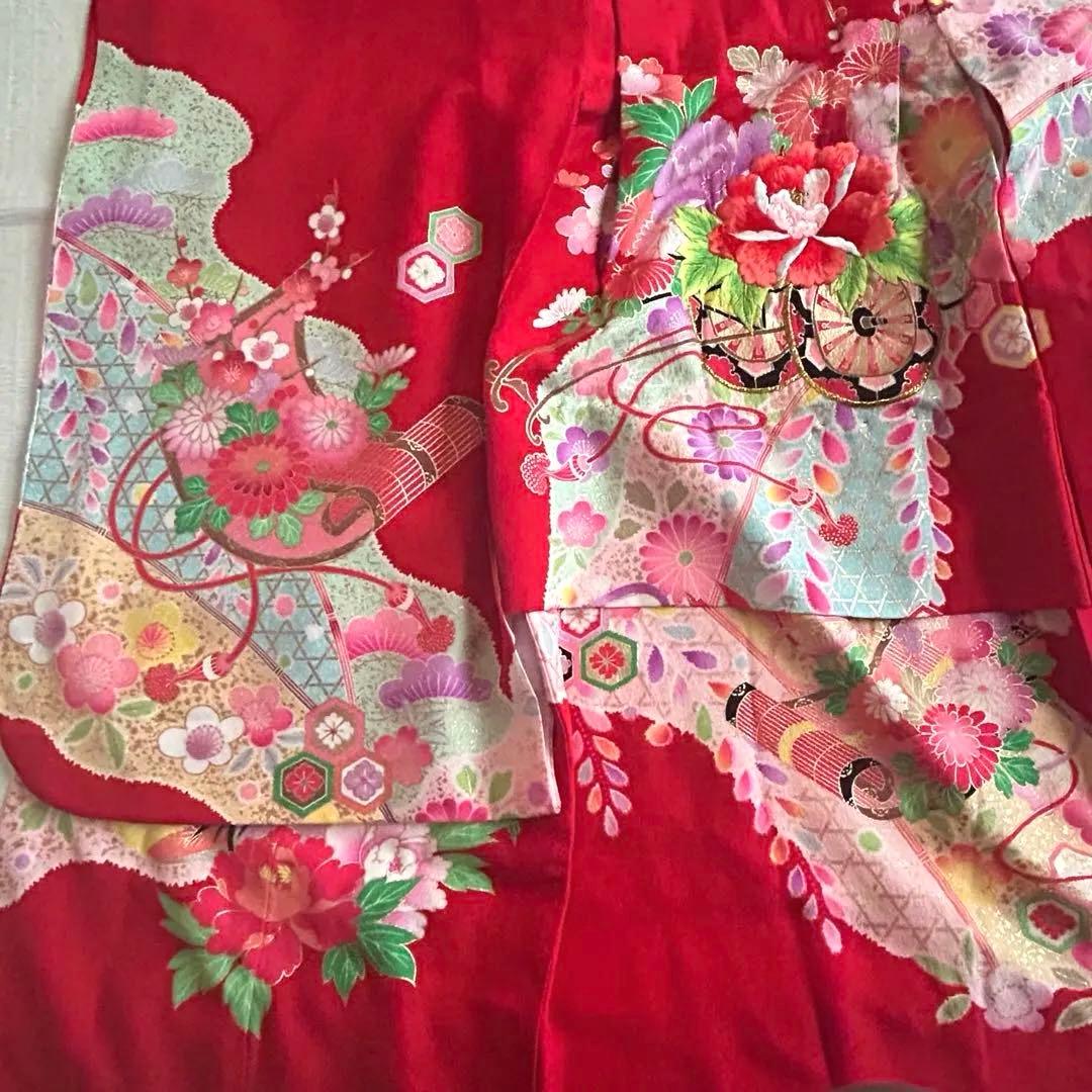 七五三 3歳 絞り 被布 着物 絹 三歳 赤 草履 753 女の子 子供着物 白