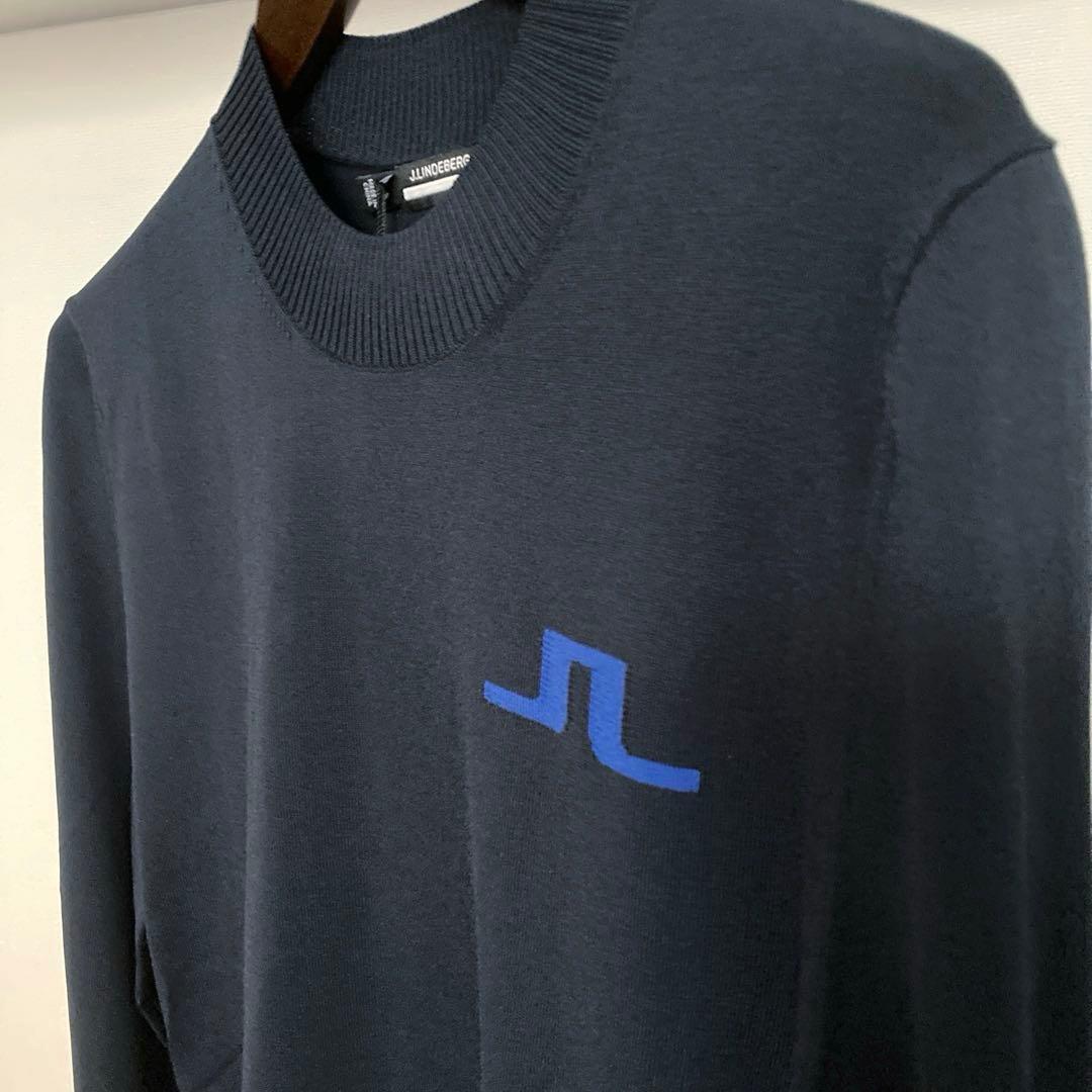 新品J. LINDEBERG メンズゴルフセーター JLロゴ ネイビー S 軽量