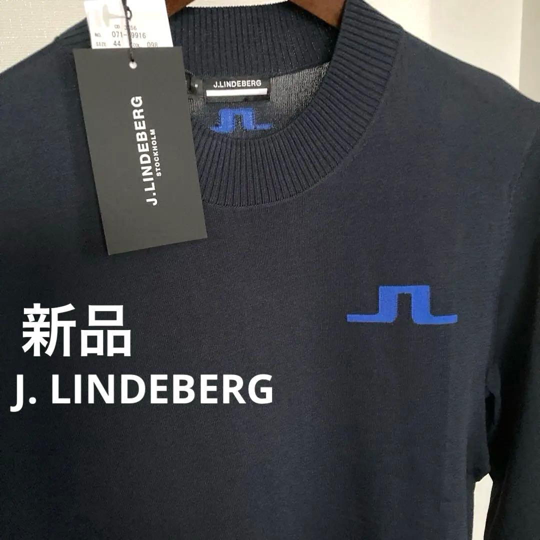新品J. LINDEBERG メンズゴルフセーター JLロゴ ネイビー S 軽量