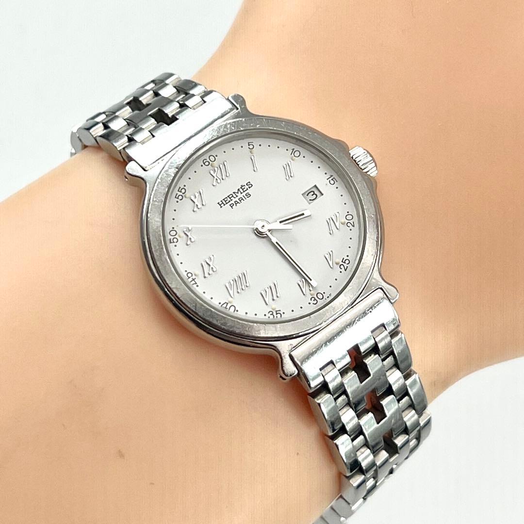 希少✨　エルメス　キャリック　シルバー　レディース　Hベルト　ホワイト　ローマ