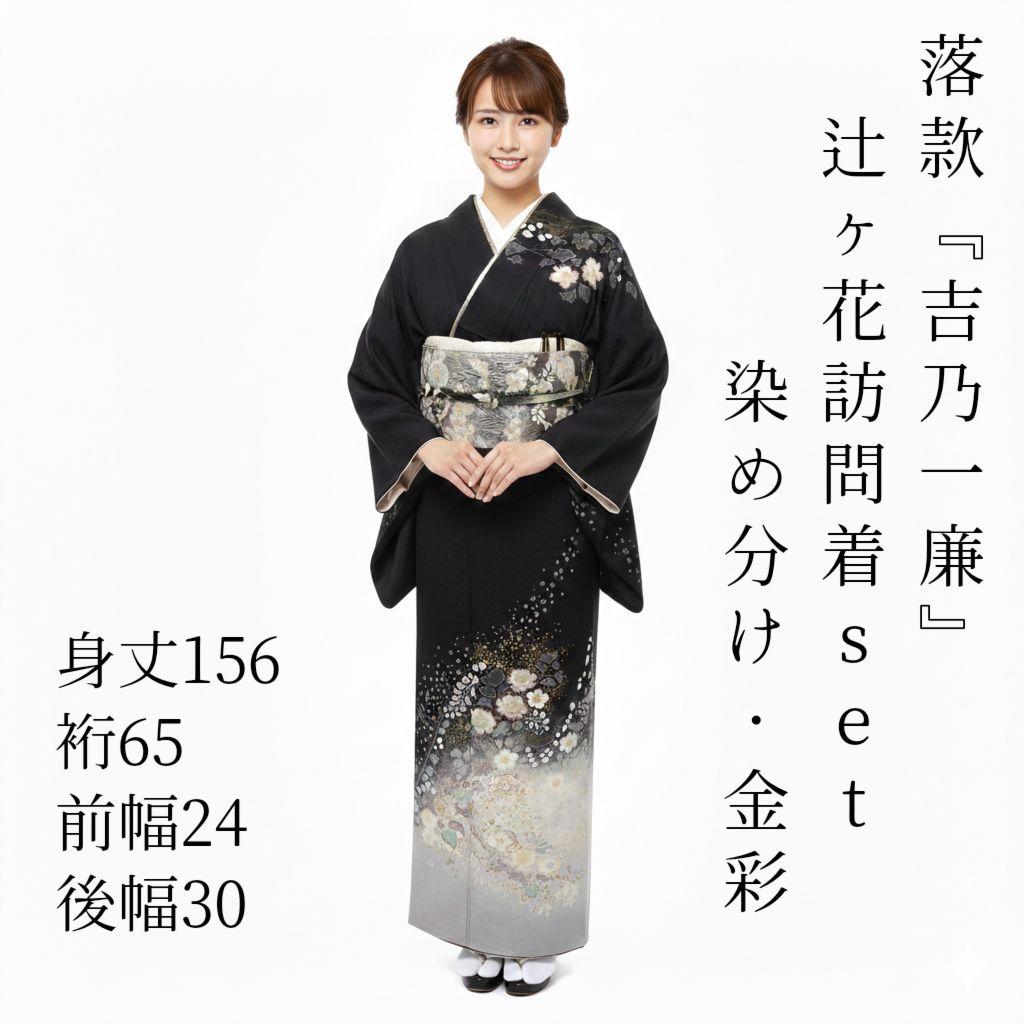 吉乃 一廉 セット 袋帯 絞り 訪問着 作家物 白黒 辻ヶ花 辻が花 落款