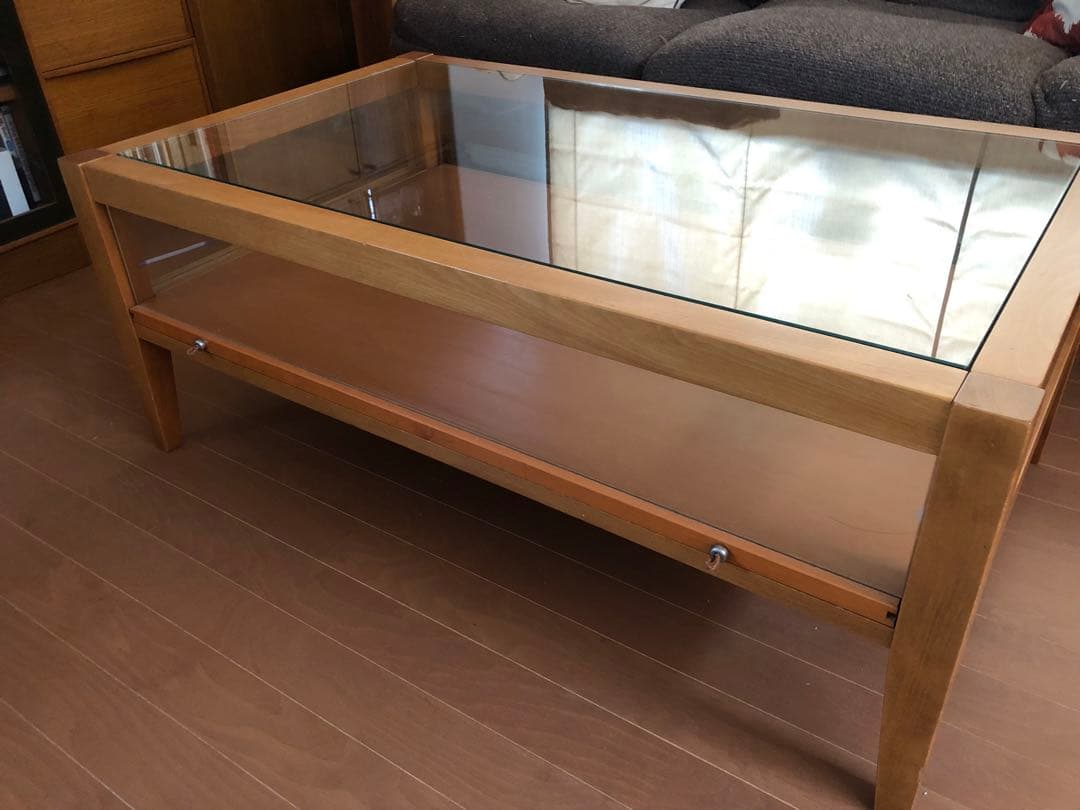 引取り限定!ガラスと木のリビングテーブル