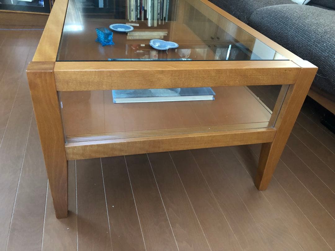 引取り限定!ガラスと木のリビングテーブル