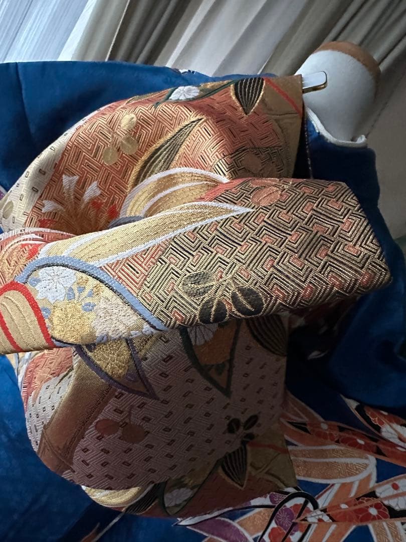 るう様専振袖フルセット ロイヤルブルー 竹笹模様 金駒刺繍