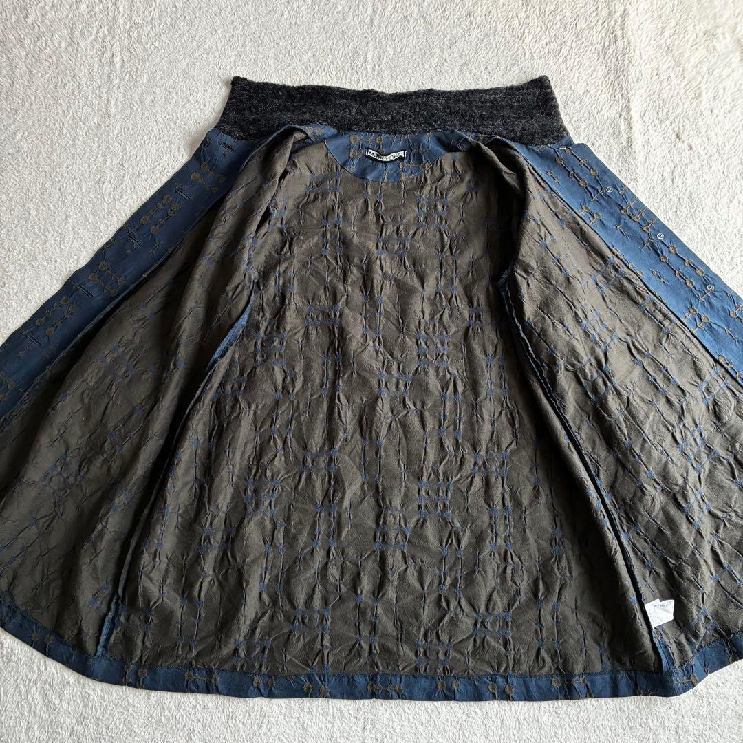 美品 エムアンドキョウコ 佐藤繊維 モヘヤニットジャガード切り替えコート 花柄