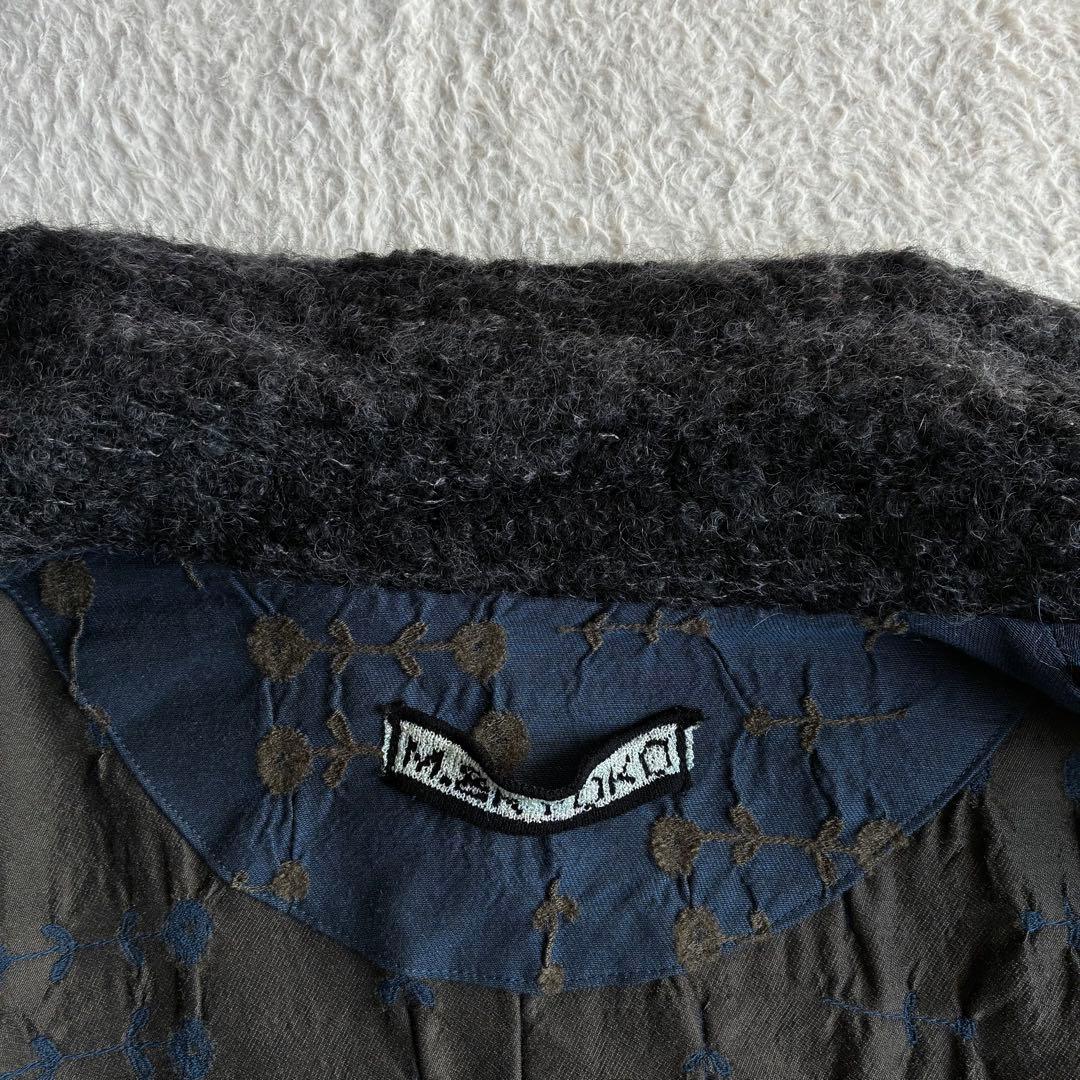 美品 エムアンドキョウコ 佐藤繊維 モヘヤニットジャガード切り替えコート 花柄