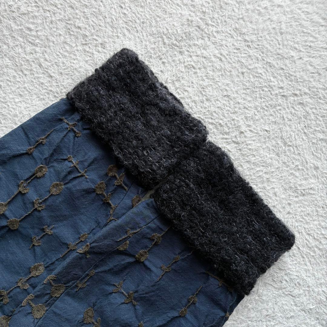 美品 エムアンドキョウコ 佐藤繊維 モヘヤニットジャガード切り替えコート 花柄