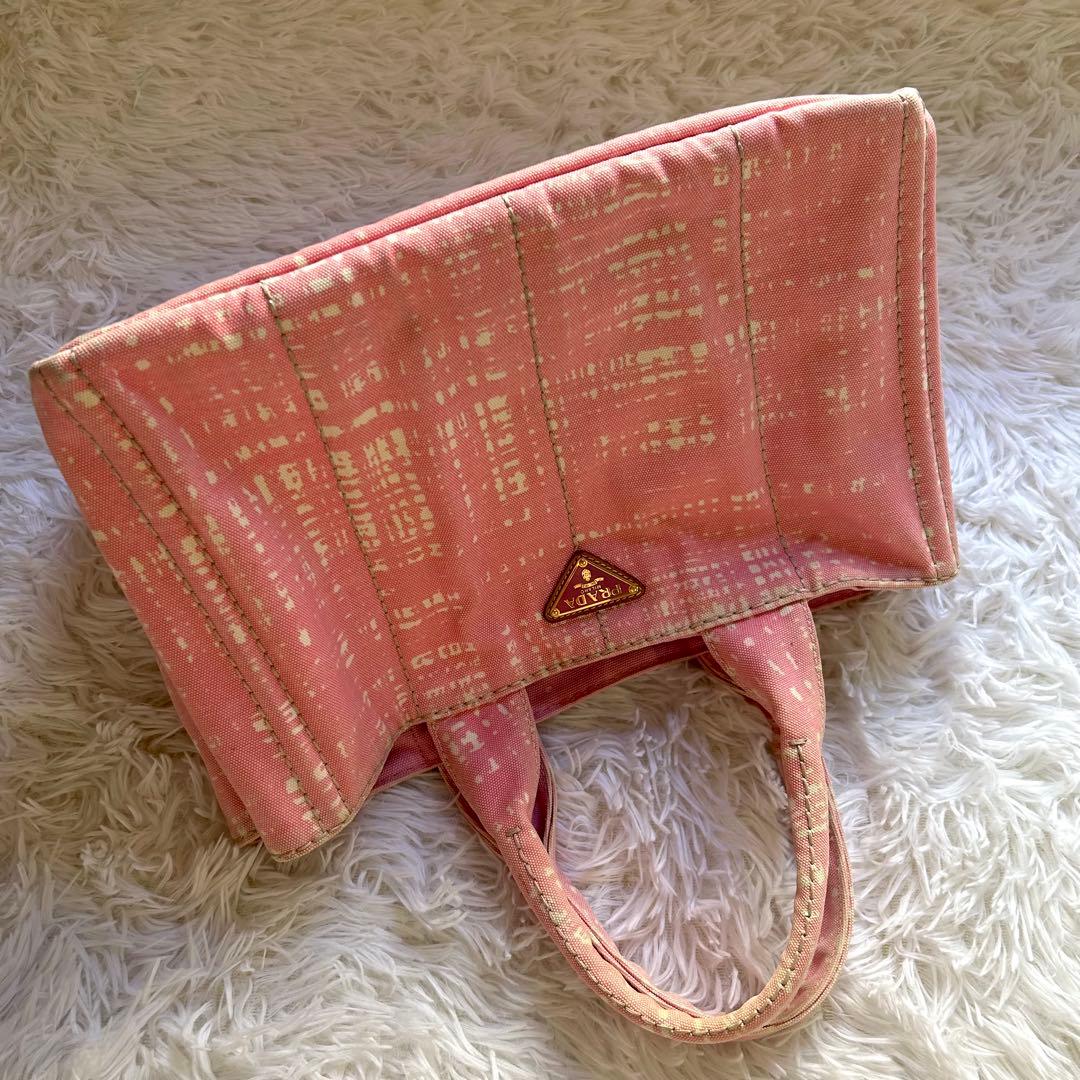 希少レア　PRADA カナパ　トートバッグ　プラダ　ピンクチェック　ゴールド金具