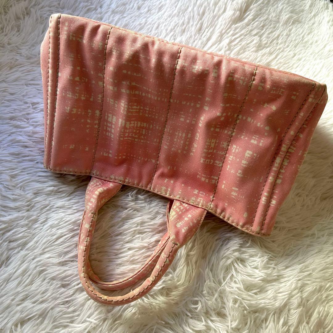 希少レア　PRADA カナパ　トートバッグ　プラダ　ピンクチェック　ゴールド金具