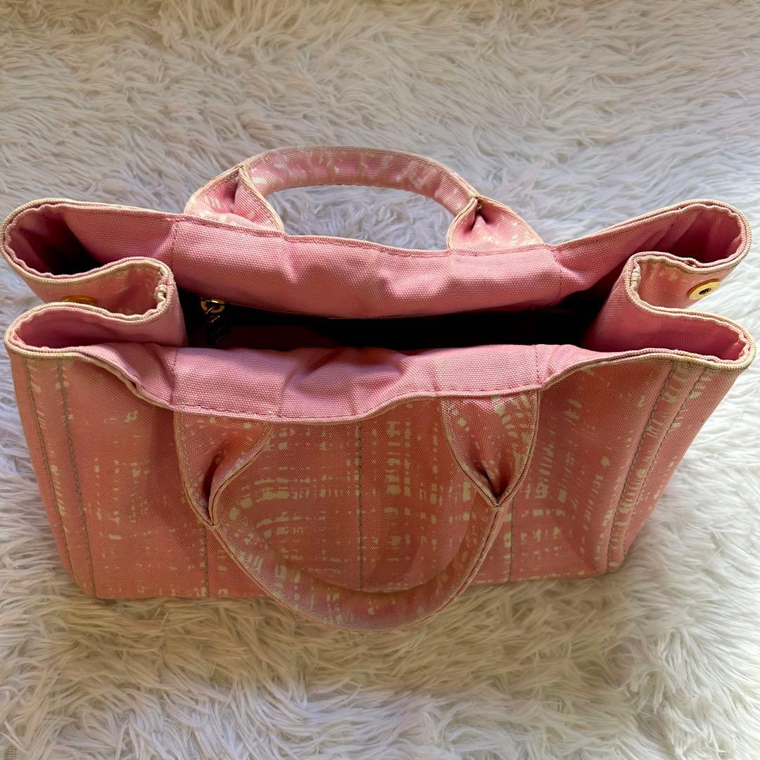 希少レア　PRADA カナパ　トートバッグ　プラダ　ピンクチェック　ゴールド金具