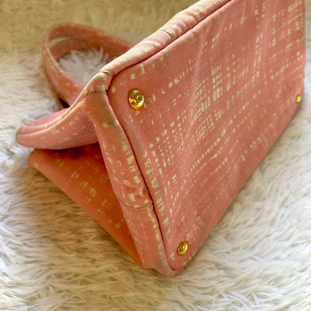 希少レア　PRADA カナパ　トートバッグ　プラダ　ピンクチェック　ゴールド金具