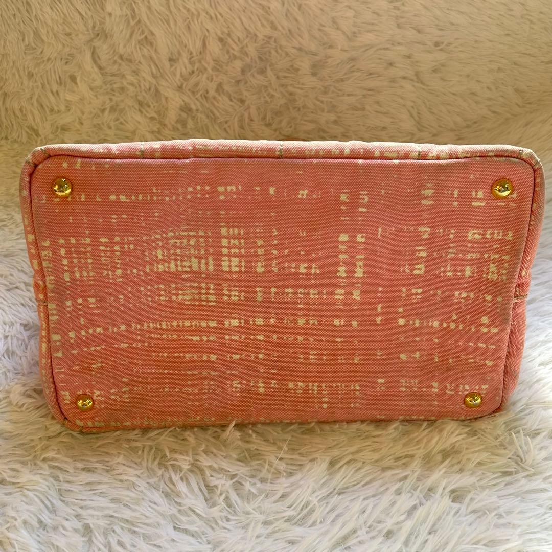 希少レア　PRADA カナパ　トートバッグ　プラダ　ピンクチェック　ゴールド金具