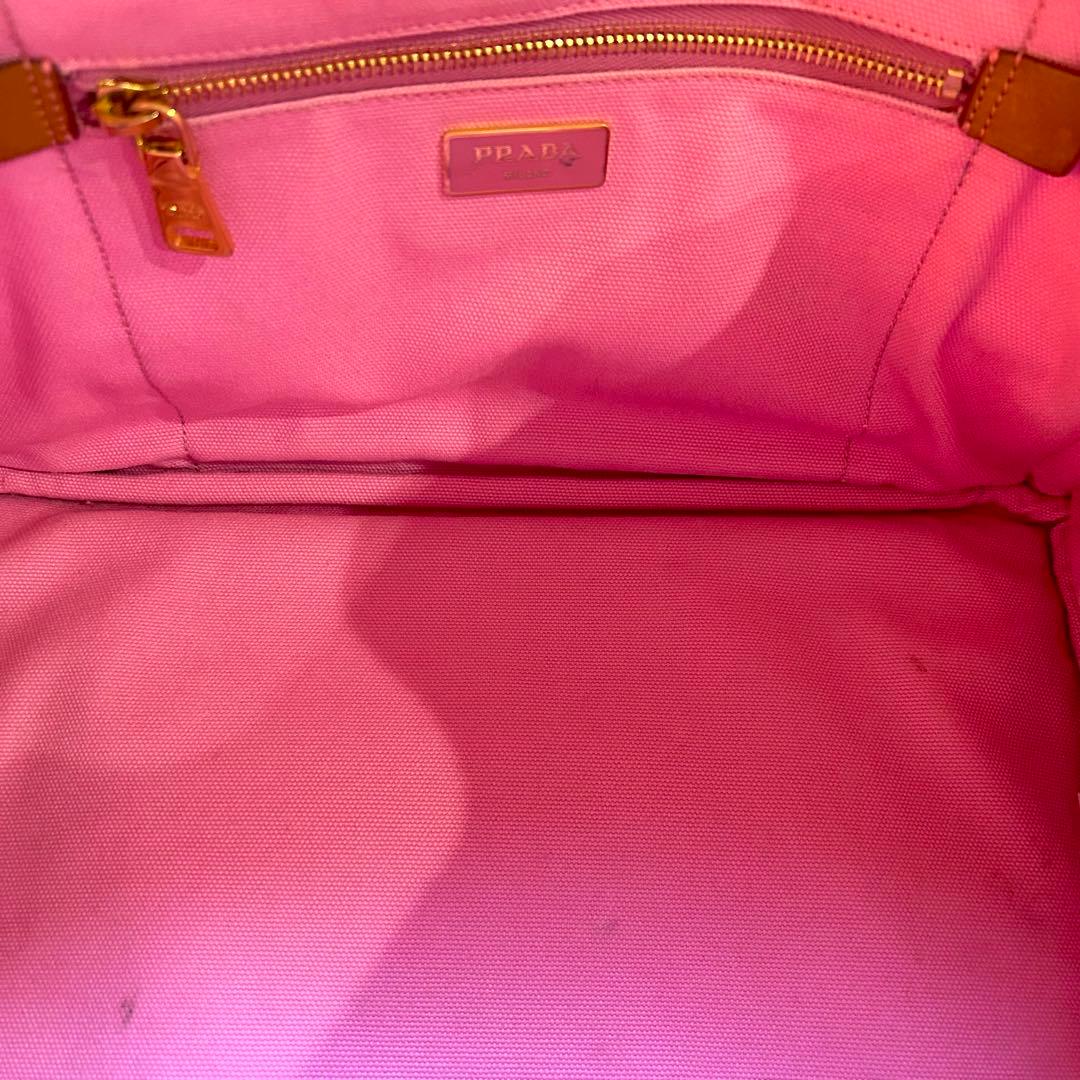 希少レア　PRADA カナパ　トートバッグ　プラダ　ピンクチェック　ゴールド金具