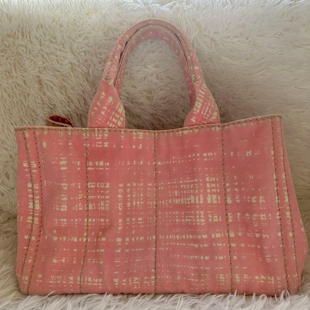 希少レア　PRADA カナパ　トートバッグ　プラダ　ピンクチェック　ゴールド金具