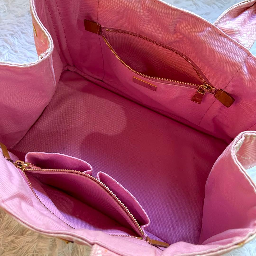 希少レア　PRADA カナパ　トートバッグ　プラダ　ピンクチェック　ゴールド金具