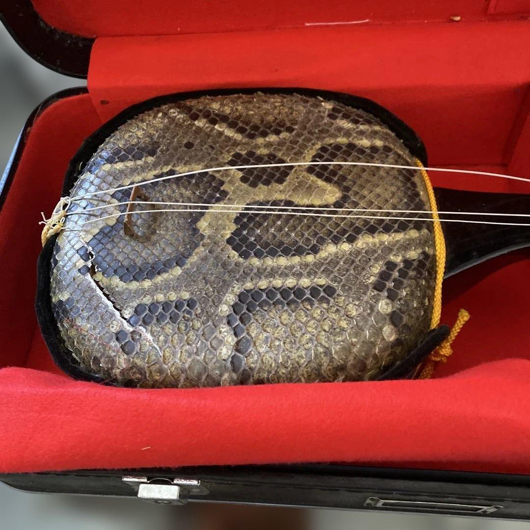 三線 蛇皮 ケース付き 破損あり