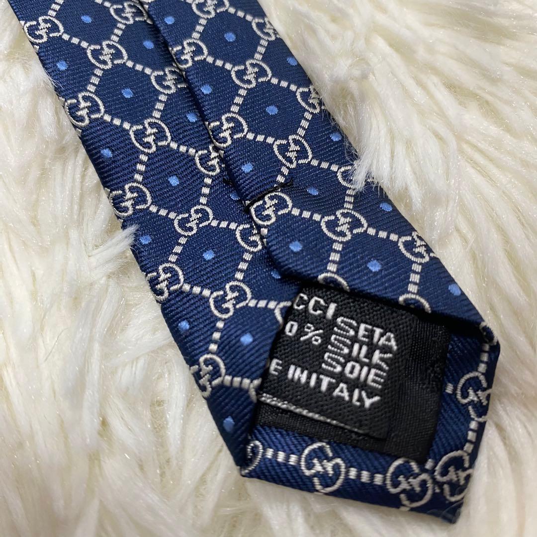 GUCCI グッチ 高級シルク ネクタイ GG柄 ネイビー 結婚式　成人式　ロゴ