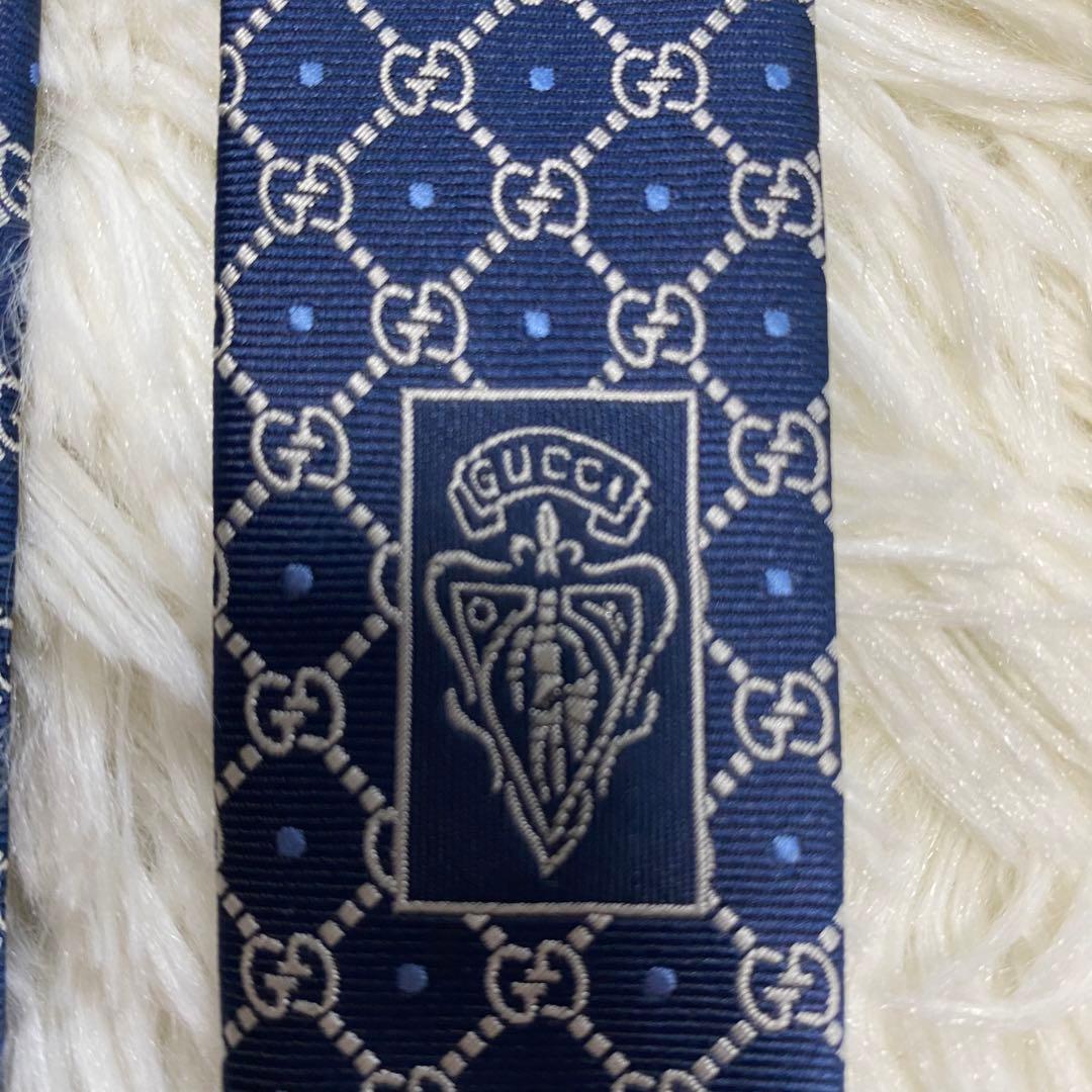 GUCCI グッチ 高級シルク ネクタイ GG柄 ネイビー 結婚式　成人式　ロゴ