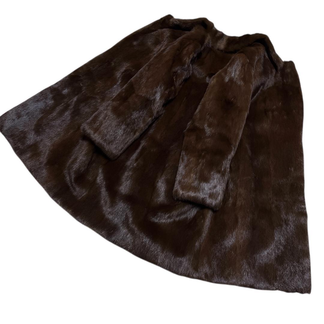 総丈90 EMBA ロングコート ブラウン ミンク セミロング