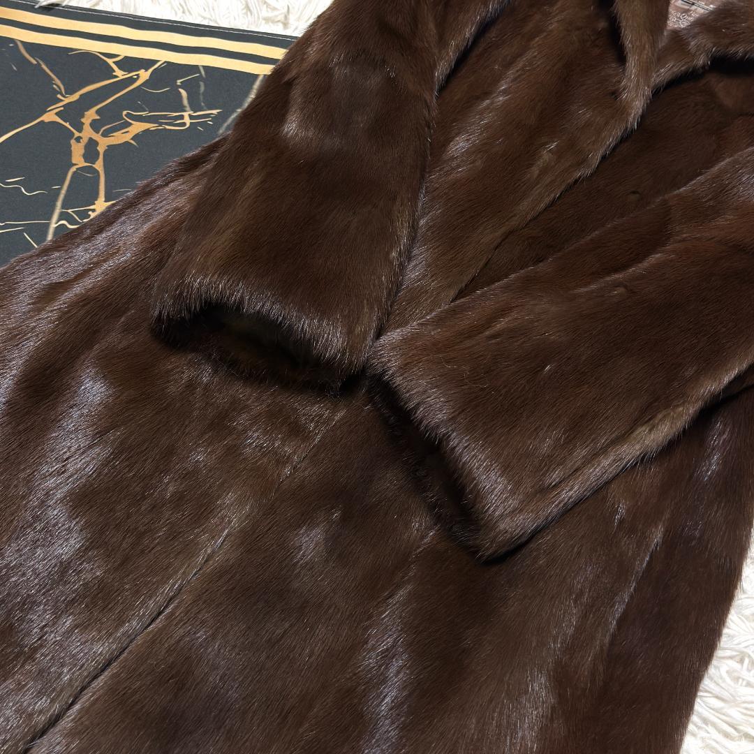 総丈90 EMBA ロングコート ブラウン ミンク セミロング