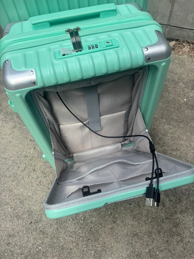 新品 М＆Sサイズ TSAロック付 多機能スーツケース ミントグリーン 2個