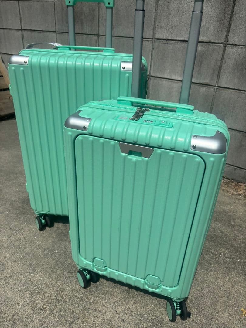 新品 М＆Sサイズ TSAロック付 多機能スーツケース ミントグリーン 2個
