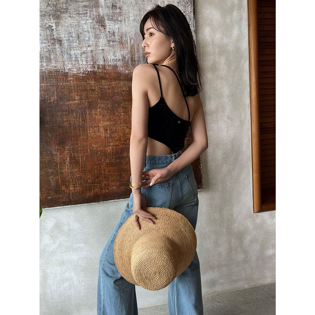 anuans サイドカットアウトベロアワンピース