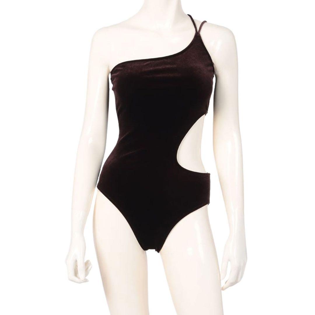 anuans サイドカットアウトベロアワンピース