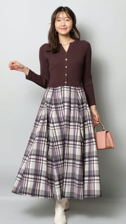 【新品】ジャスグリッティー　長袖チェックスカートドッキングワンピース