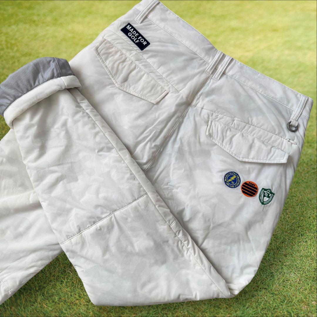 防寒　蓄熱　裏地付き　パーリーゲイツ　パンツ　迷彩　白　M〜L相当　暖パン　4