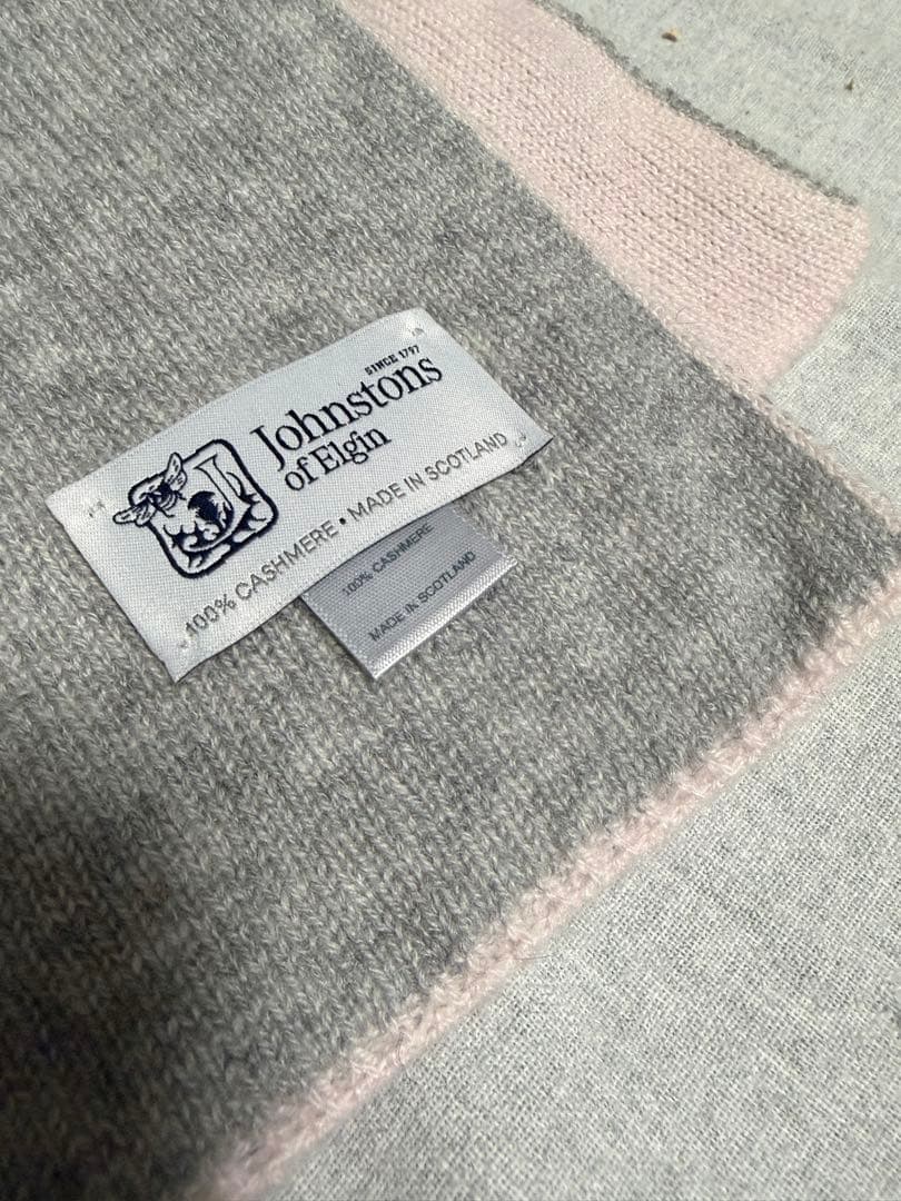 ジョンストンズ カシミヤ100％ ニットマフラー グレー ✖️ピンク