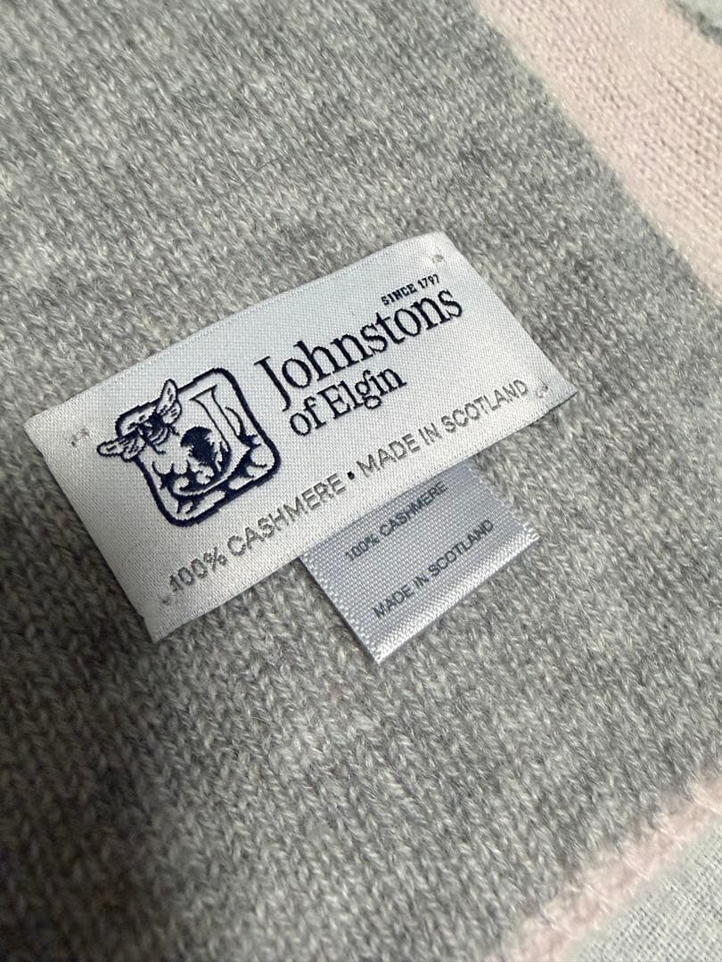ジョンストンズ カシミヤ100％ ニットマフラー グレー ✖️ピンク