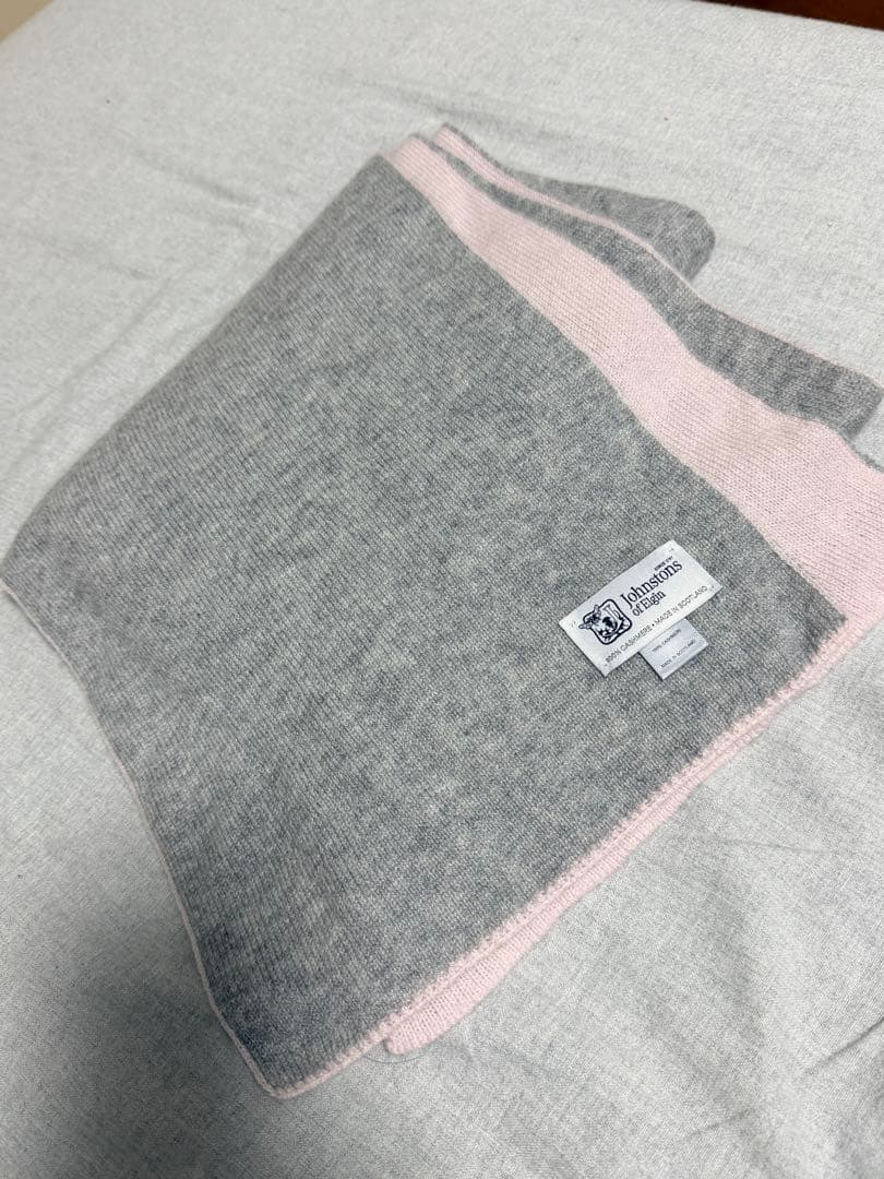 ジョンストンズ カシミヤ100％ ニットマフラー グレー ✖️ピンク