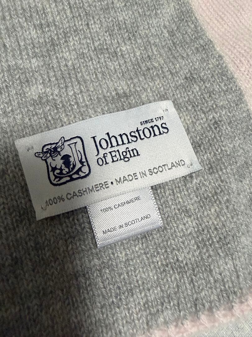ジョンストンズ カシミヤ100％ ニットマフラー グレー ✖️ピンク