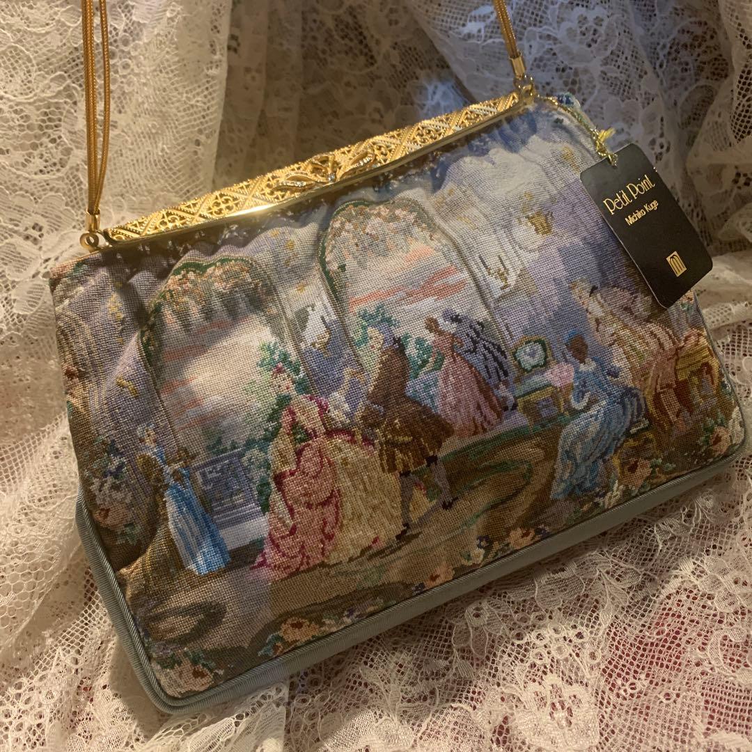 久家道子　プチポワン刺繍　おしゃれ　気品あるパーティーバッグ　新品