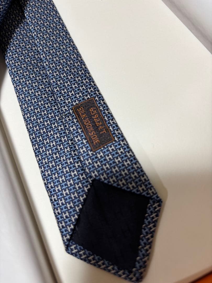 新品未使用 エルメス ネクタイH柄シルク100% ネイビーH659204T 02