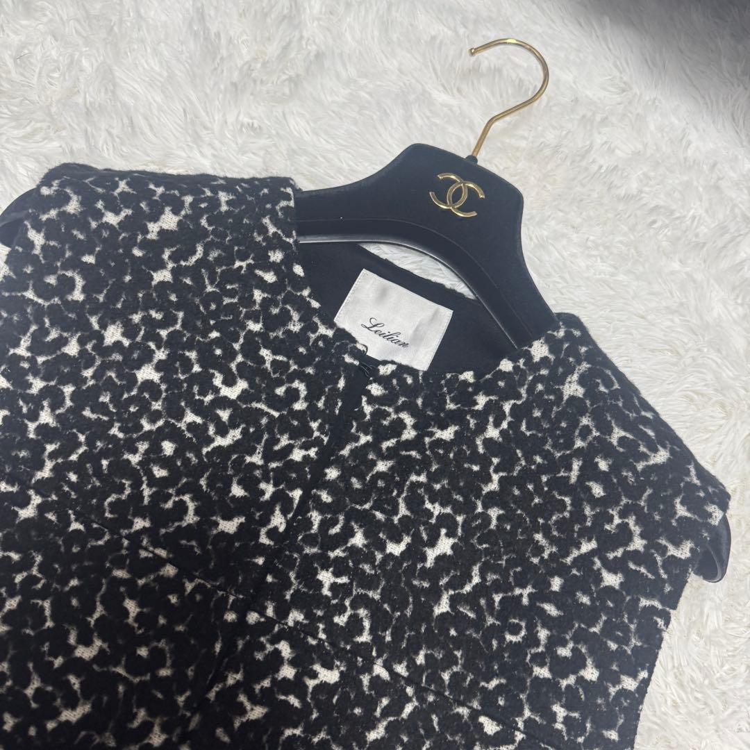 極上美品 Leilian レリアン 織柄ロングベスト 定価7.1