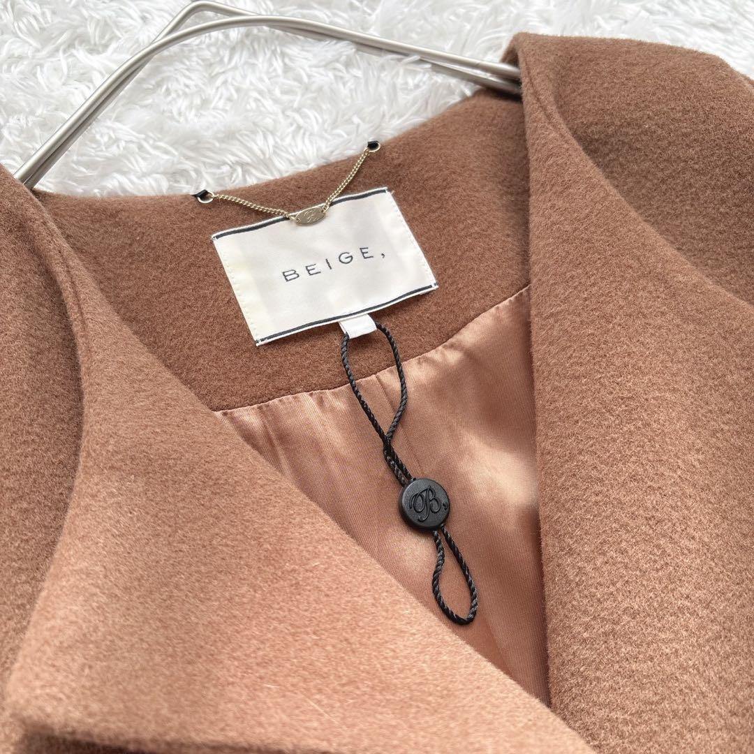 BEIGE, BLUNTS ノーカラーコート アンゴラ混 ベルト付き ブラウン