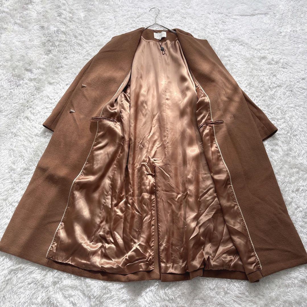 BEIGE, BLUNTS ノーカラーコート アンゴラ混 ベルト付き ブラウン