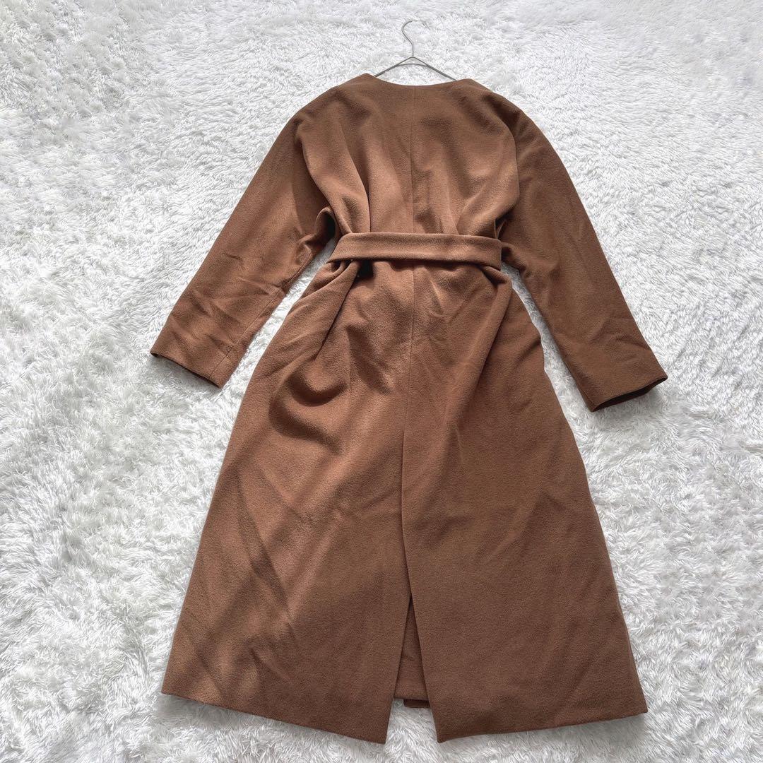 BEIGE, BLUNTS ノーカラーコート アンゴラ混 ベルト付き ブラウン