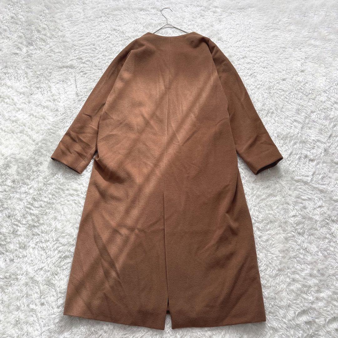 BEIGE, BLUNTS ノーカラーコート アンゴラ混 ベルト付き ブラウン