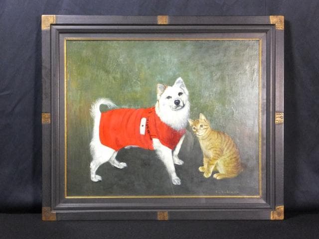 Ichikawa（市川）　直筆サイン『チャコとミニ』油彩 15号 0310O